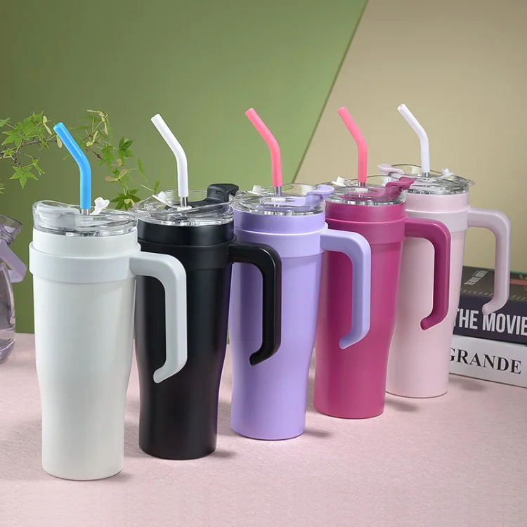 customize logo 3pcs mini cup 40oz tumbler cup gifts set double wall water bottle insulated coffee tumbler mug with handle straw