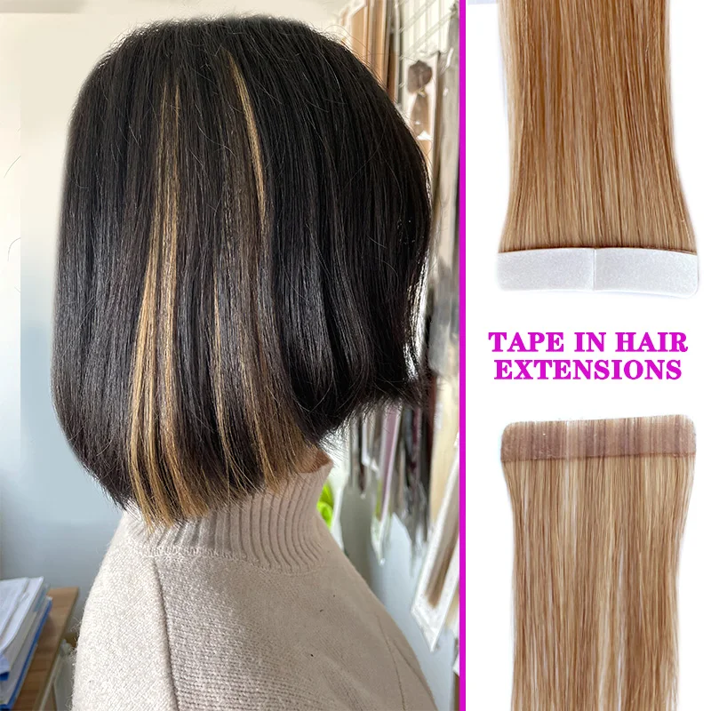 
Wholesale Blonde Russian Double Drawn Sides Tape Human Hair Extension 100 Natural Virgin Remy Double Drawn Ombre Tape In 