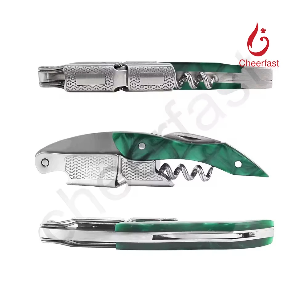 One Stop Purchase Stainless Steel Customized Green Wine Corkscrew With Gift Box Packaging For Bartenders Resin Handle Corkscrew