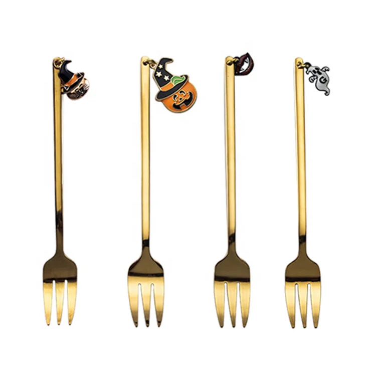 Party Halloween Decorations Supplies Stainless Steel Fruit Dessert Forks Reusable Food Pick for Snack