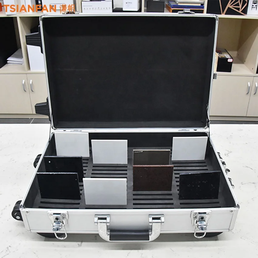 New Simple Aluminum Trolley Case Granite Packaging Marble Quartz Suitcase Tile Display Case Factory Stone Sample Box With Wheel