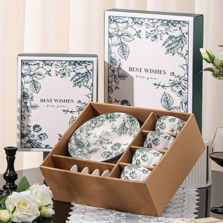 Royal custom gift box porcelain rose plates and bowls ceramic dinner set luxury tableware china dinnerware sets for gift