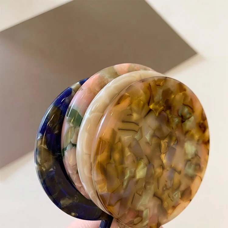 PEICHI wholesale Tortoise Shell acetate Pocket round Mirror with handle marbling color Makeup Mirrors