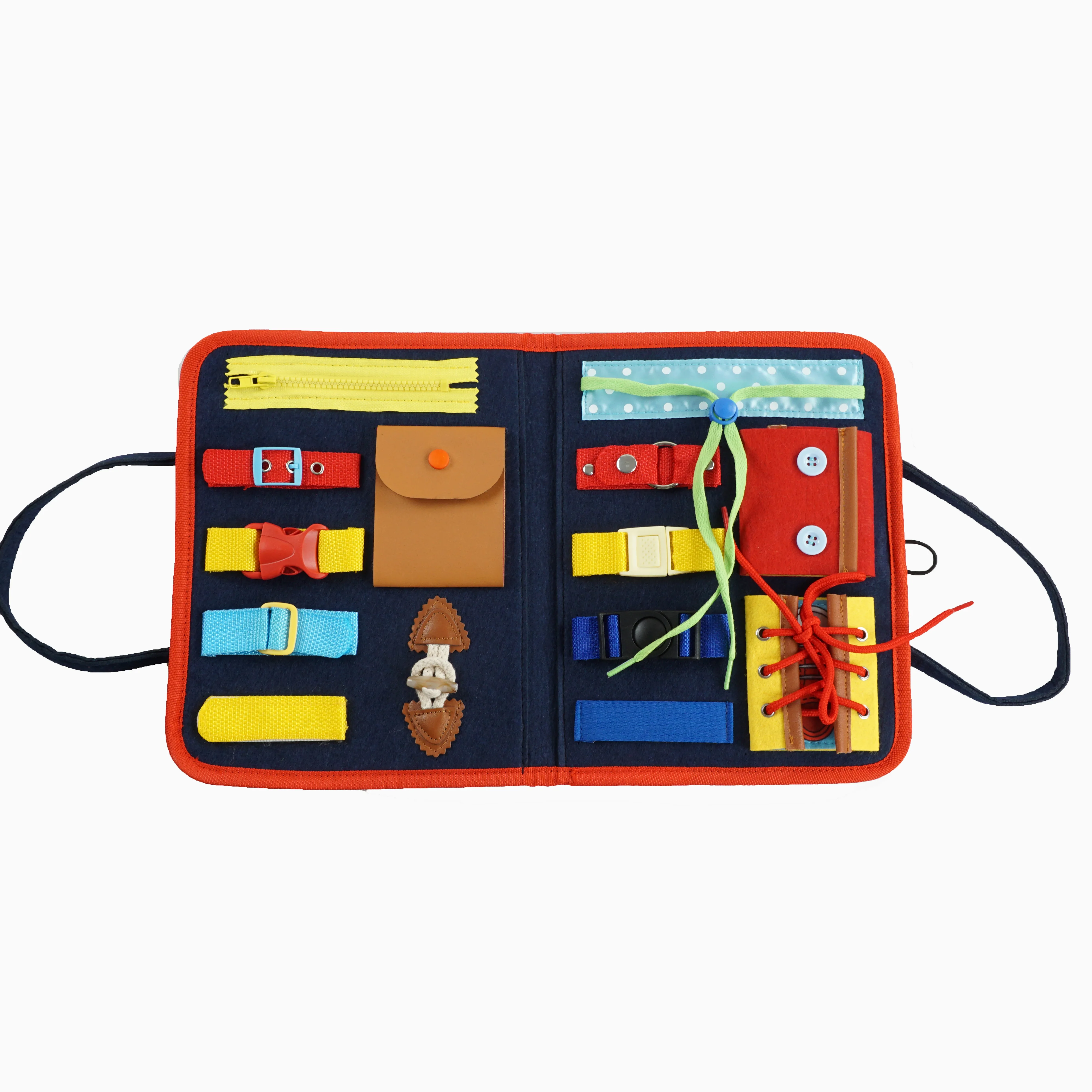 Montessori educational toys Custom design zipper button activity board felt toddlers busy board