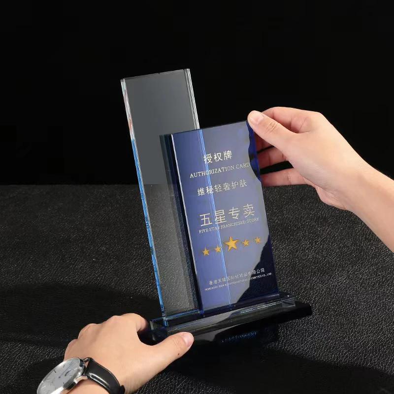 Factory Coustomizable Blank Color Sublimation Printing Crystal Glass Trophy Award Medals For Souvenir