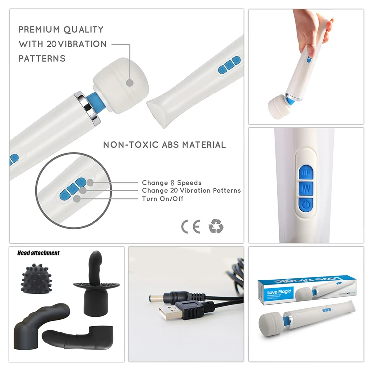 Handheld USB rechargeable Cordless Personal Wand Massager 8 Speeds and 20 Modes Suitable for Relaxing Massages