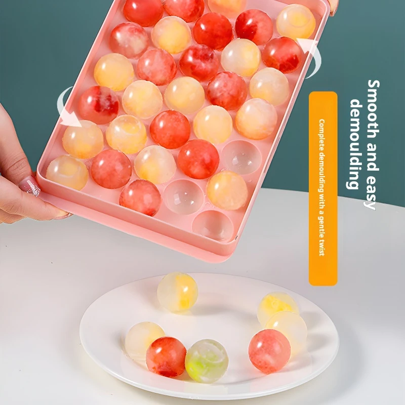 New 18/33 Grids Ice Cube Mold Food Grade Plastic Round With Lid Ball Maker