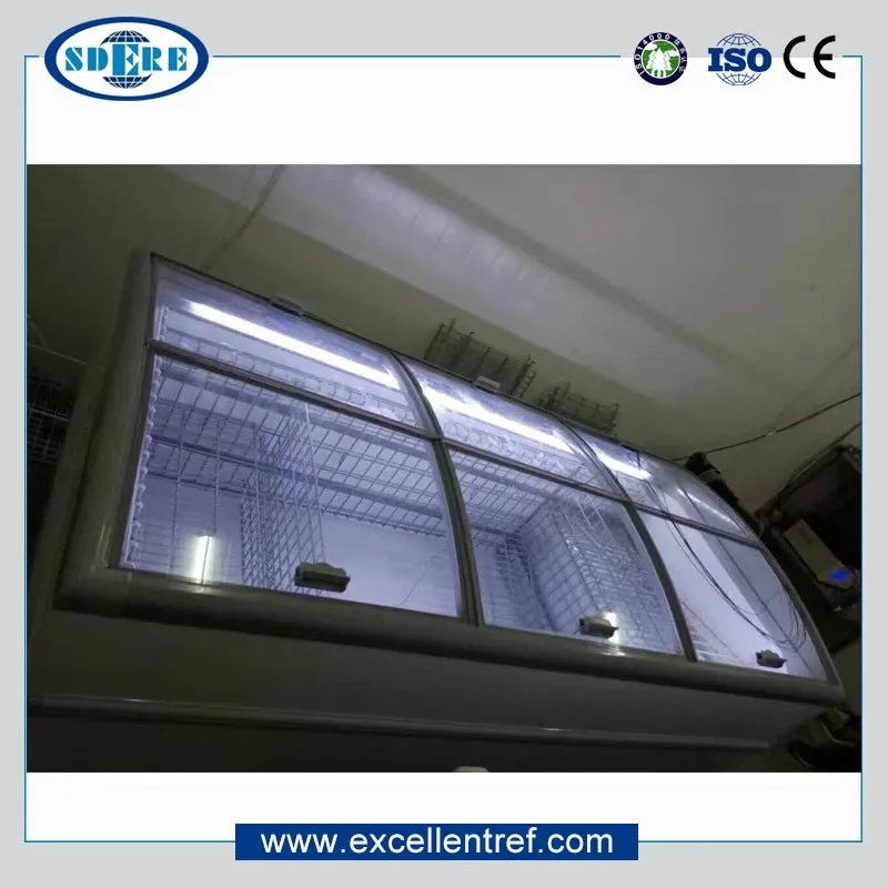 New Style Factory Directly Frozen Foods Fish Deep Chest Island Freezer Showcase Island Chiller with side glass window