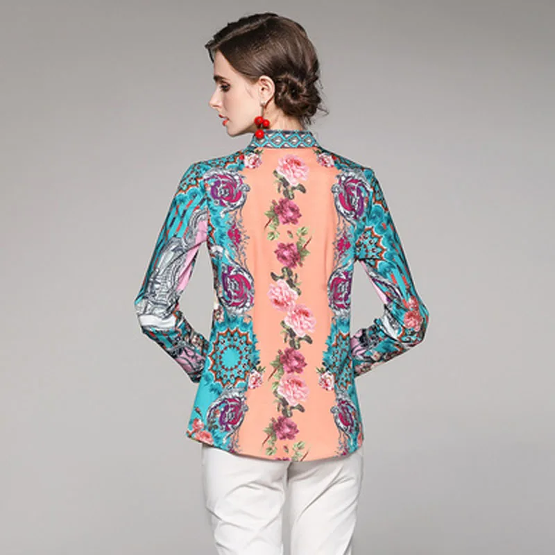 DD1147045#European and American fashion all-match waist waist was thin positioning printing shirt