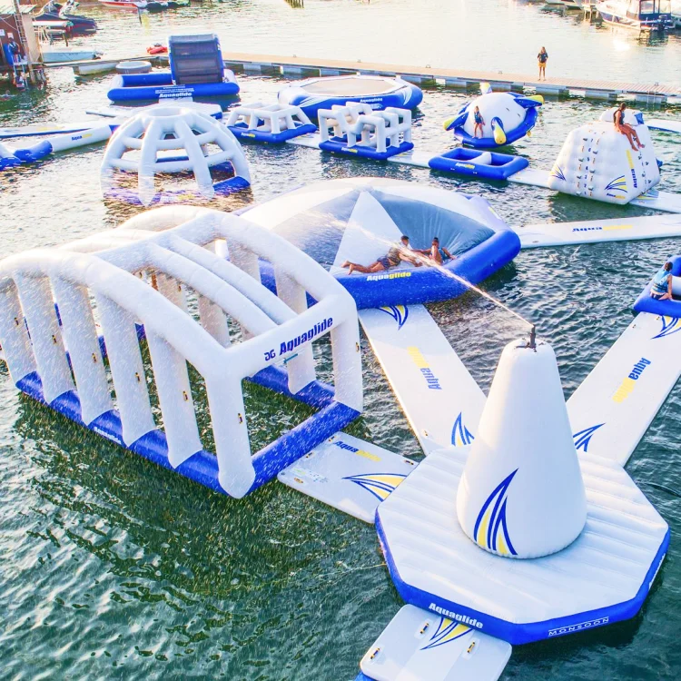 Custom commercial team building activities playground game water challenge inflatable water obstacle course