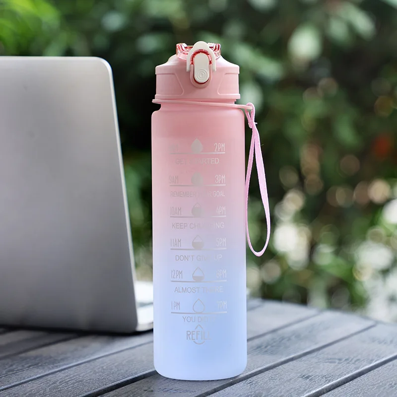 750ml Straw Strainer Filter Gym Fitness Sports BPA Free Tritan Motivational Water Bottle With Time Marker