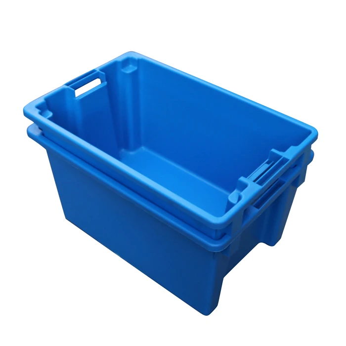 QS 80L Plastic Attached Lid Container With Hinged Lid Plastic Moving Tote Boxes For Moving Company Nestable Moving Crate