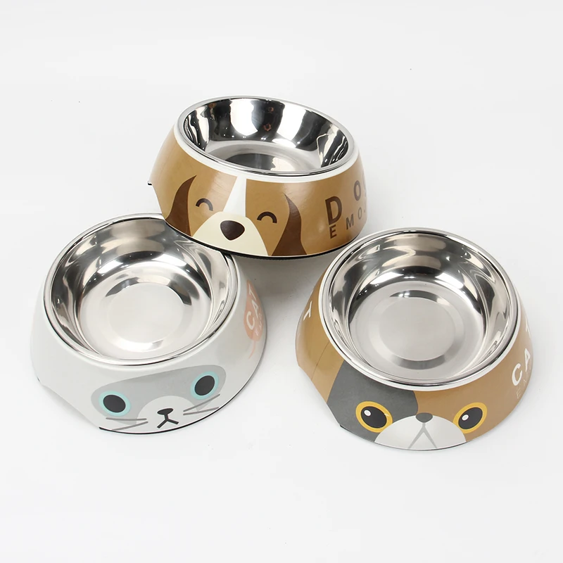 New design pet supplies bowl stainless steel double pet bowls dog food water feeder melamine round salad bowl