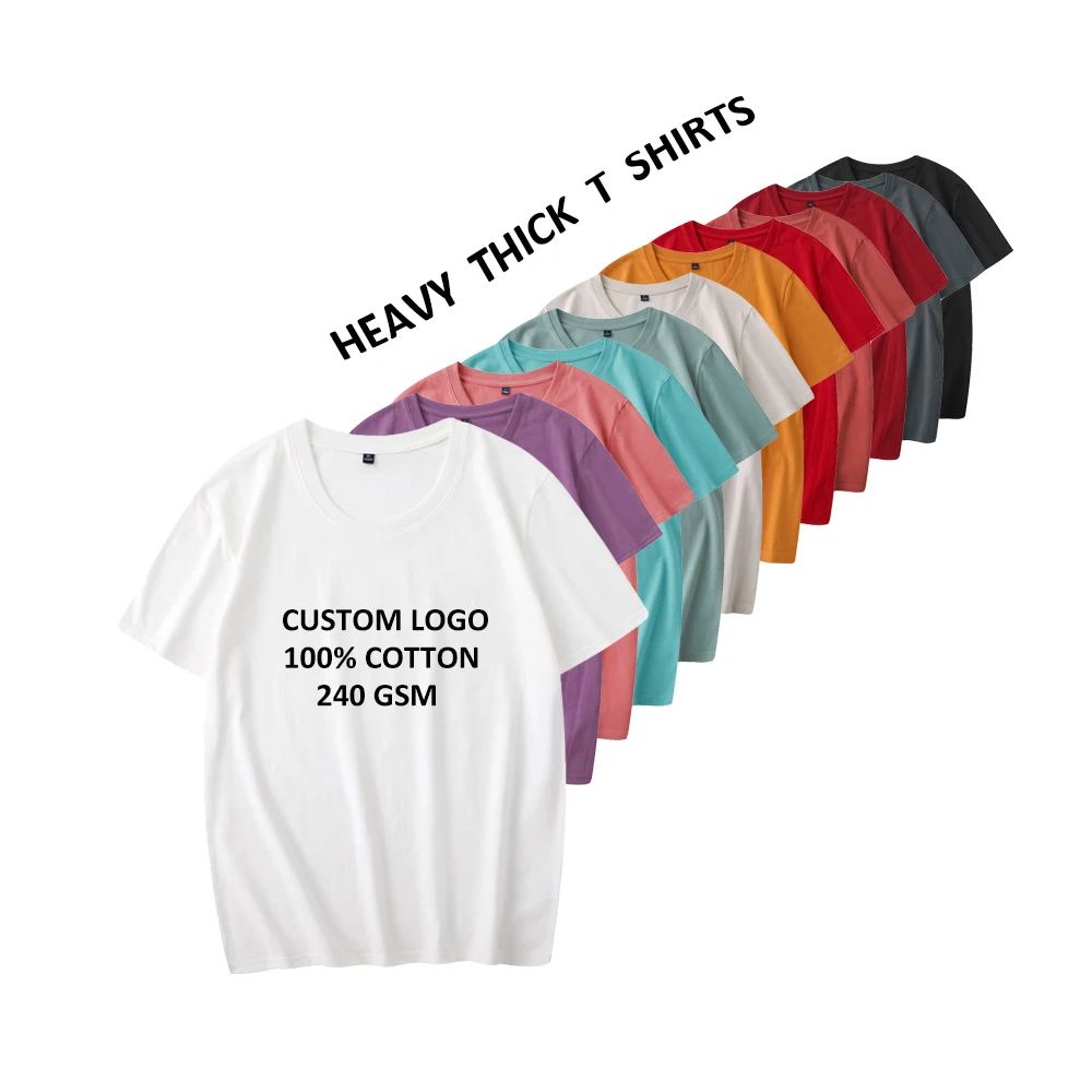 Men Clothing Good Quality Breathable 100% Cotton T-Shirts Heavy Thick White Basic O-Neck Tshirt Custom For Tall Big  Men