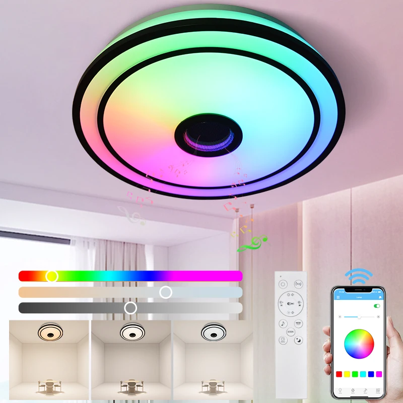 Умная музыкальная RGB-лампа с Bluetooth-динамиком современный Диммируемый подвесной акриловый круглый пульт дистанционного управления светодиодный потолочный светильник