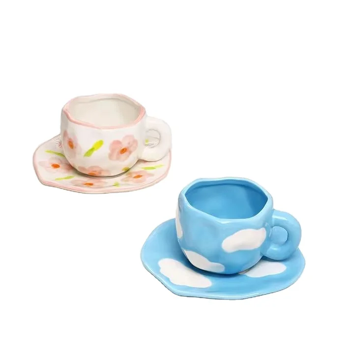 Personality creative simple milk ceramic mug luxury couple coffee mugs Irregular ceramic cup and saucer