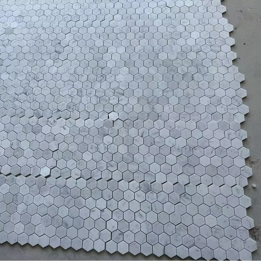 Honed Well received Hexagon Design Italy Carrara White Mosaic Chips 48x48mm for Bathroom Walls