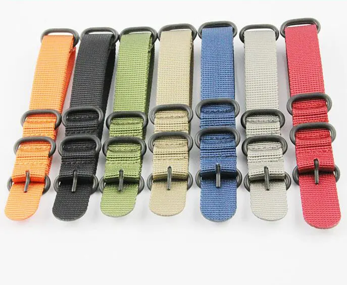 Heavy ballistic Nylon 1 pieces zulu watch strap with sandblasted ring