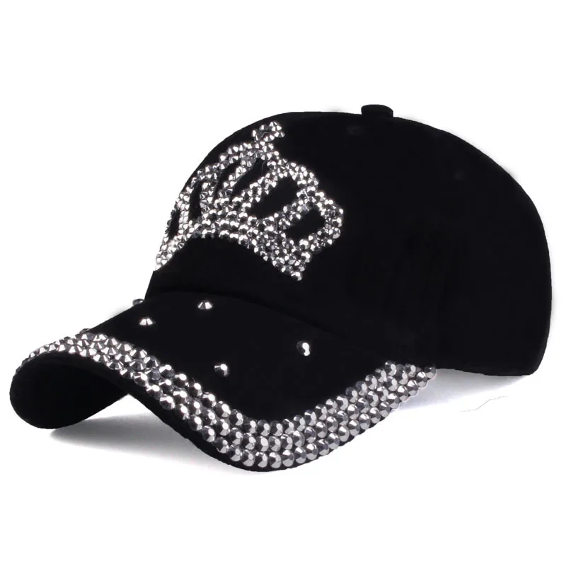 Fashion rhinestone crown baseball cap venta gorras por mayor cotton denim duck tongue cap