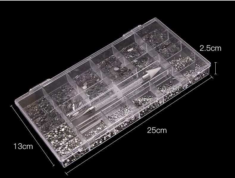 3D Glass Crystal Nail Art Rhinestones Kit with Flatback Round Bead Charm Stone Jewelry Diamond for Manicure Craft