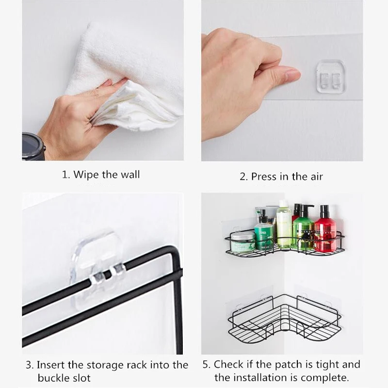 Bathroom Corner Shelf Bathroom Tripod Shelves Adhesive Kitchen Corner Racks Wall Mounted No Drilling Storage