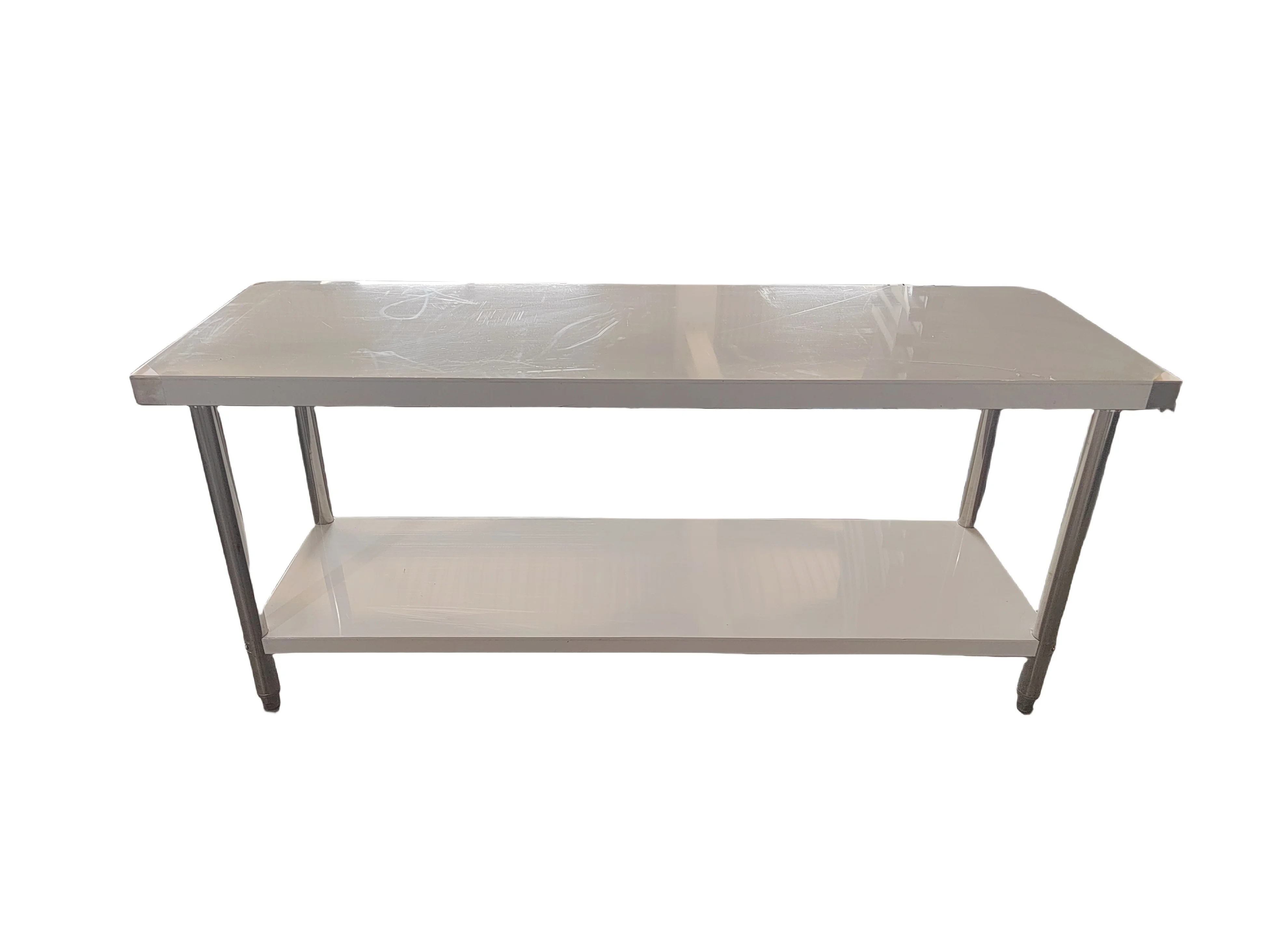 Commercial Kitchen Workbench Single Layer Stainless Steel Table with Adjustable Wood Legs Hotels Bakeries Backsplash Included