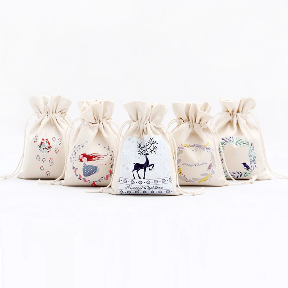 Personalized Large Gift Burlap Bag Canvas Cotton Blank Drawstring Bag Christmas Santa Sacks For Xmas Presents Storage