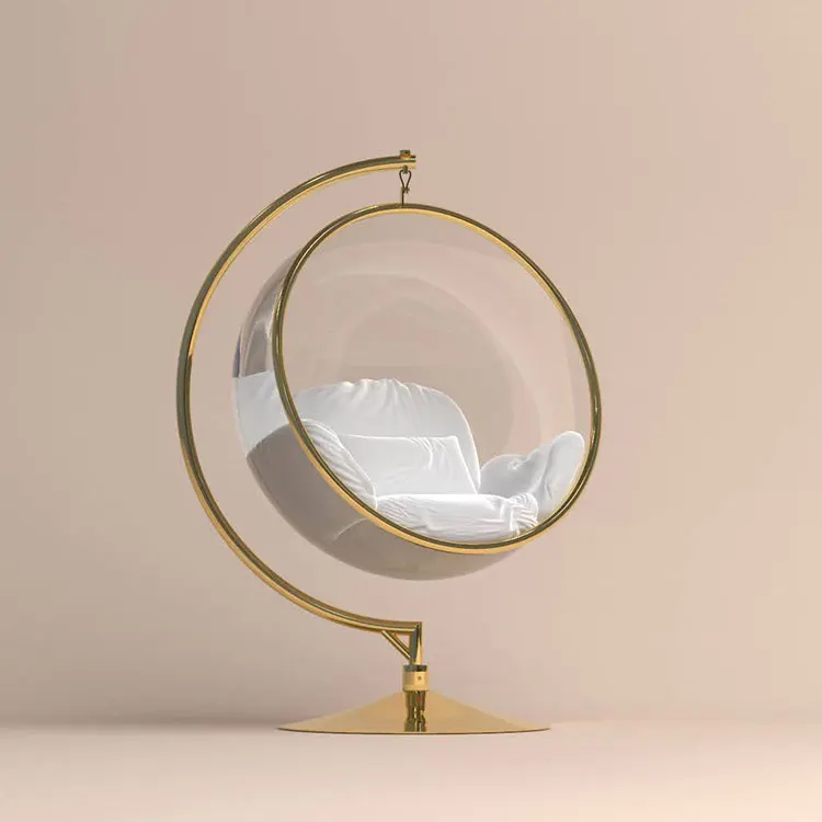 2022 hot selling  bubble chair with stand  transparent living room chair gold egg chair on stand patio swings indoor swing