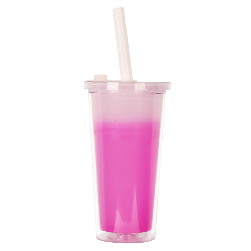 
New Design 20oz 24oz Insulated Acrylic Milk Tea Boba Cup Color Changing Double Wall Bubble Tea Tumbler Cups With Straw 