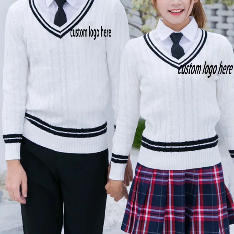 Tuyaom Fashion High Qudoor Lockm School Uniform College Sweater V Neck Knitted School Sweater Custom Logo Adults for School