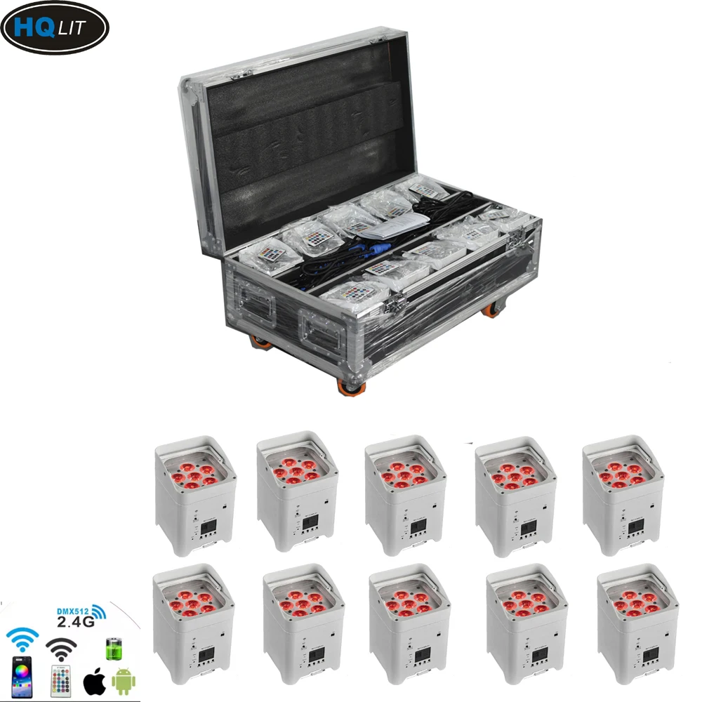 HQLIT 6x18w Led Wireless Battery Uplight Wedding Party Lumiere Dj Stage Backdrop Par S6 Wireless Uplights