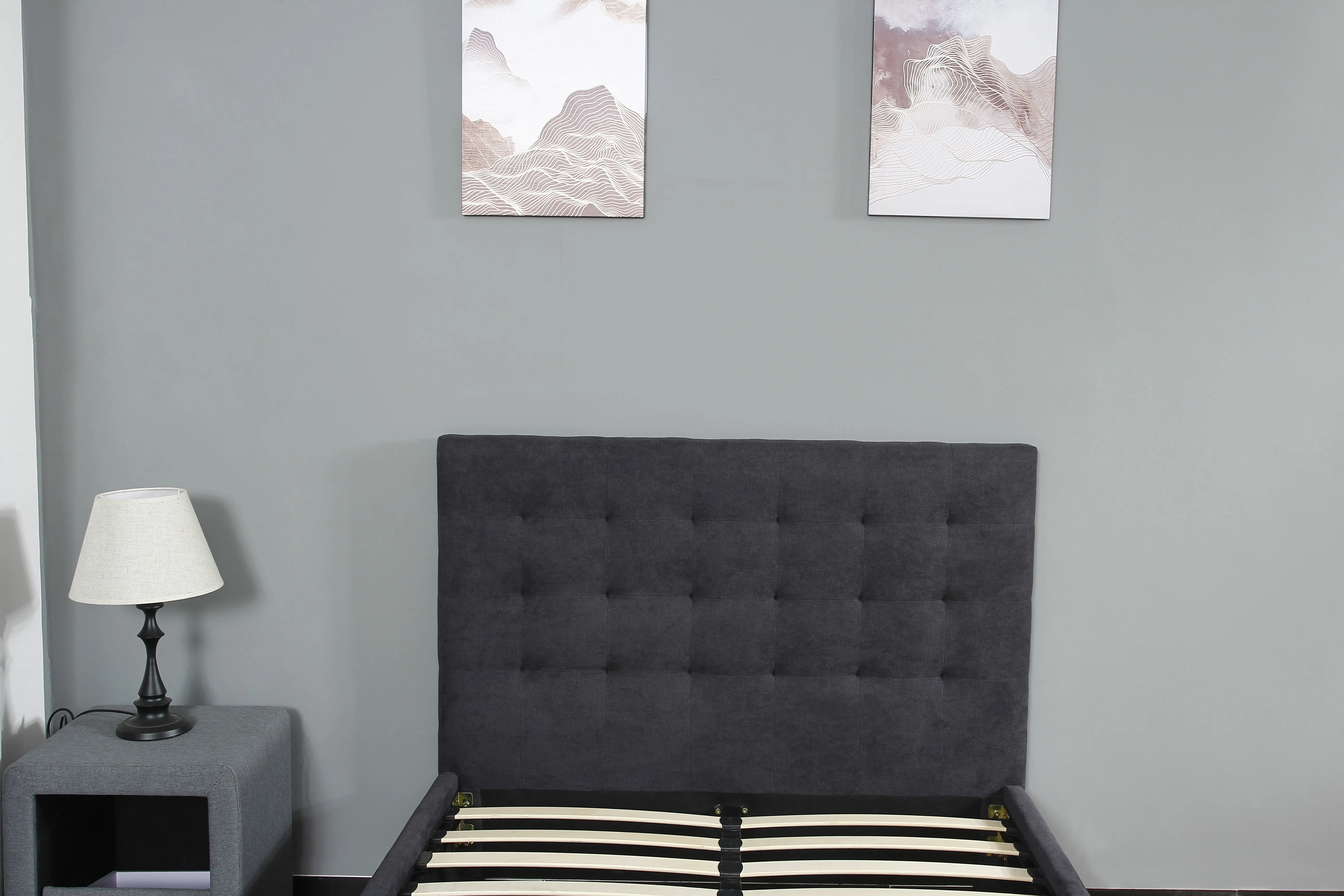 Bedroom furniture wholesale modern style luxury grey linen fabric queen king size double bed frame