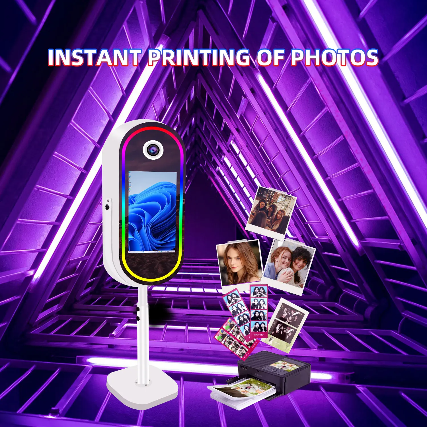 White Oval Mirror Photo Booth 21.5 Inch Dslr Magic Mirror Touch Screen Selfie Photobooth With Flight Case