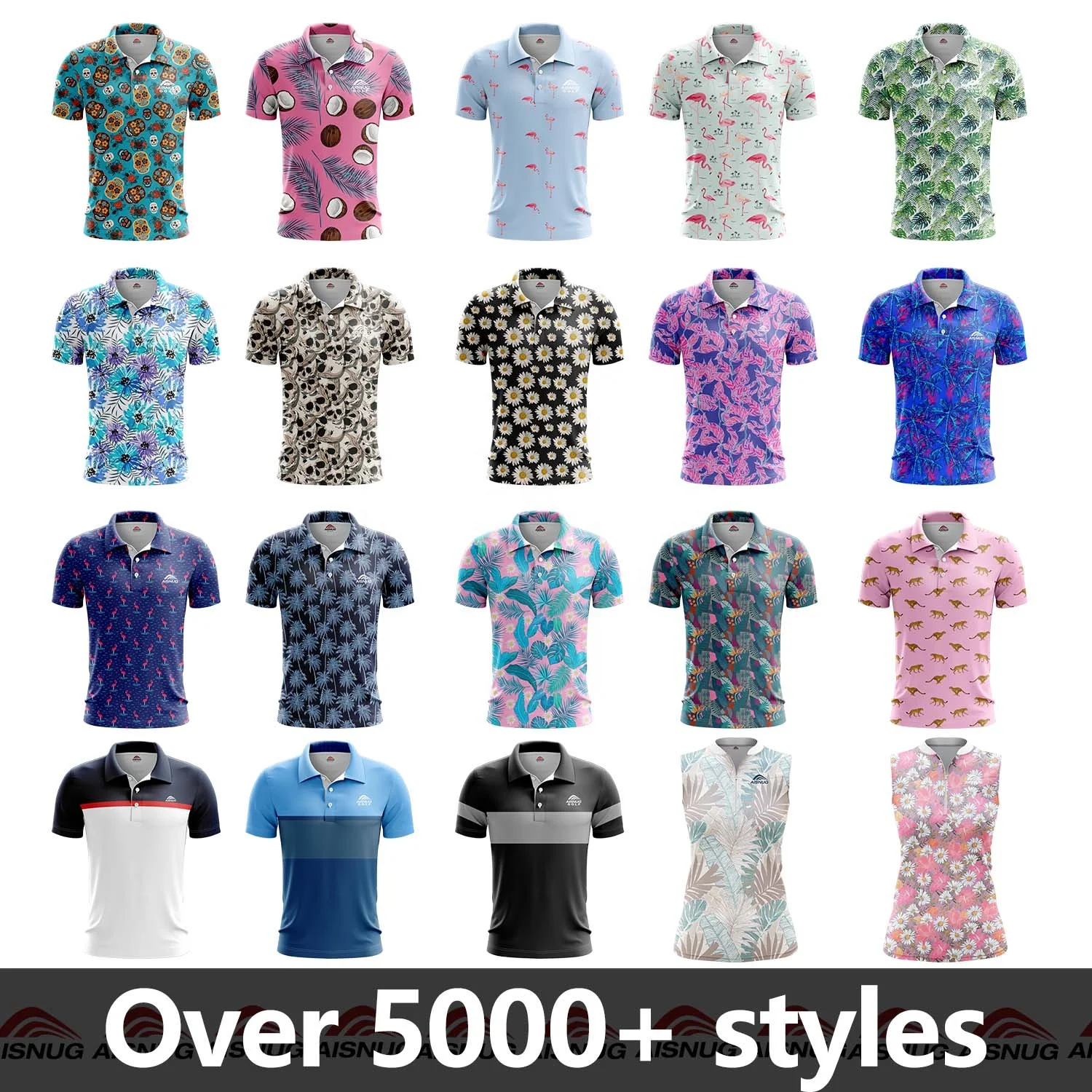 Custom Design Pattern Print Classic Fit Four Way Stretch Moisture Wicking Sun Protection Golf Wear Performance Polo Shirt