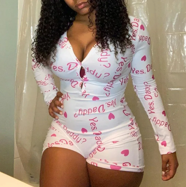 
2021 summer yes daddy pajamas sleep wear onsies sexy adult one piece short sleeve cartoon onesie for women 