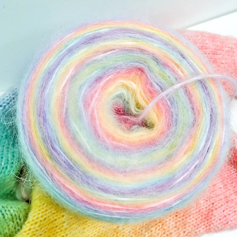 Wholesale Beautiful Rainbow Color Space Dyed Wool Blended Yarn Cake Crochet Yarn for Hand Knitting Winter Sweater Scarf