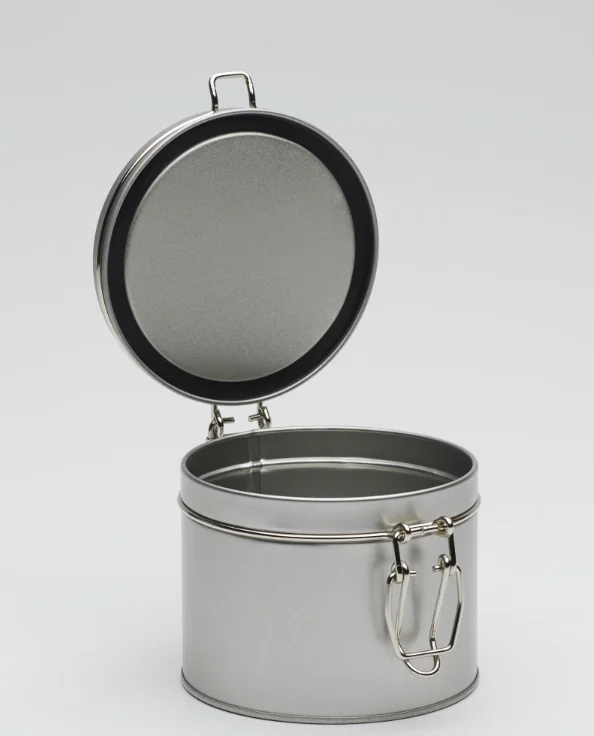 wholesale loose tea packaging tin box with hinge lid tea tin container customize round shape airtight metal tea tin