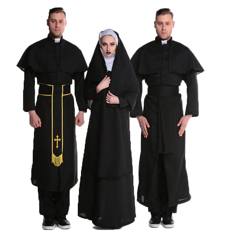 Halloween costume Adult Jesus Christ male missionary clerical dress Maria priest mature Nun black robes cosplay costume