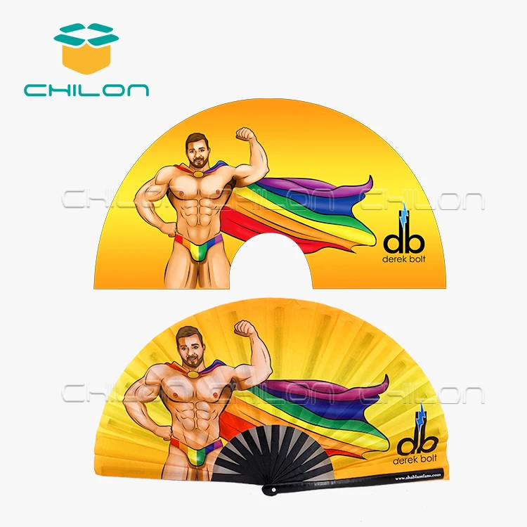 Holographic Large Reflective Hand Fan High Premium Bamboo Clack Rave Fan for Party Use