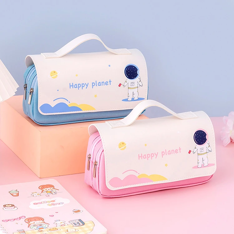 New Style Cartoon School Cute Portable Large Capacity Creative Handbag Child Multi-functional Spaceman Box Pencil Bag