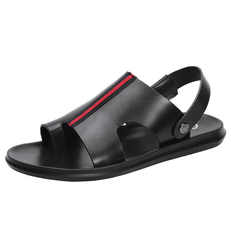 Удобная повседневная обувь, мужские сандалии с резиновой подошвой, стильный внешний вид из натуральной кожи
