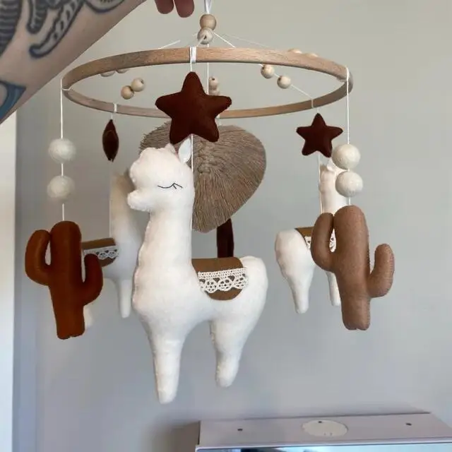 Baby shower gift boho nursery rainbow llama mobile felt alpaca mobile for baby crib