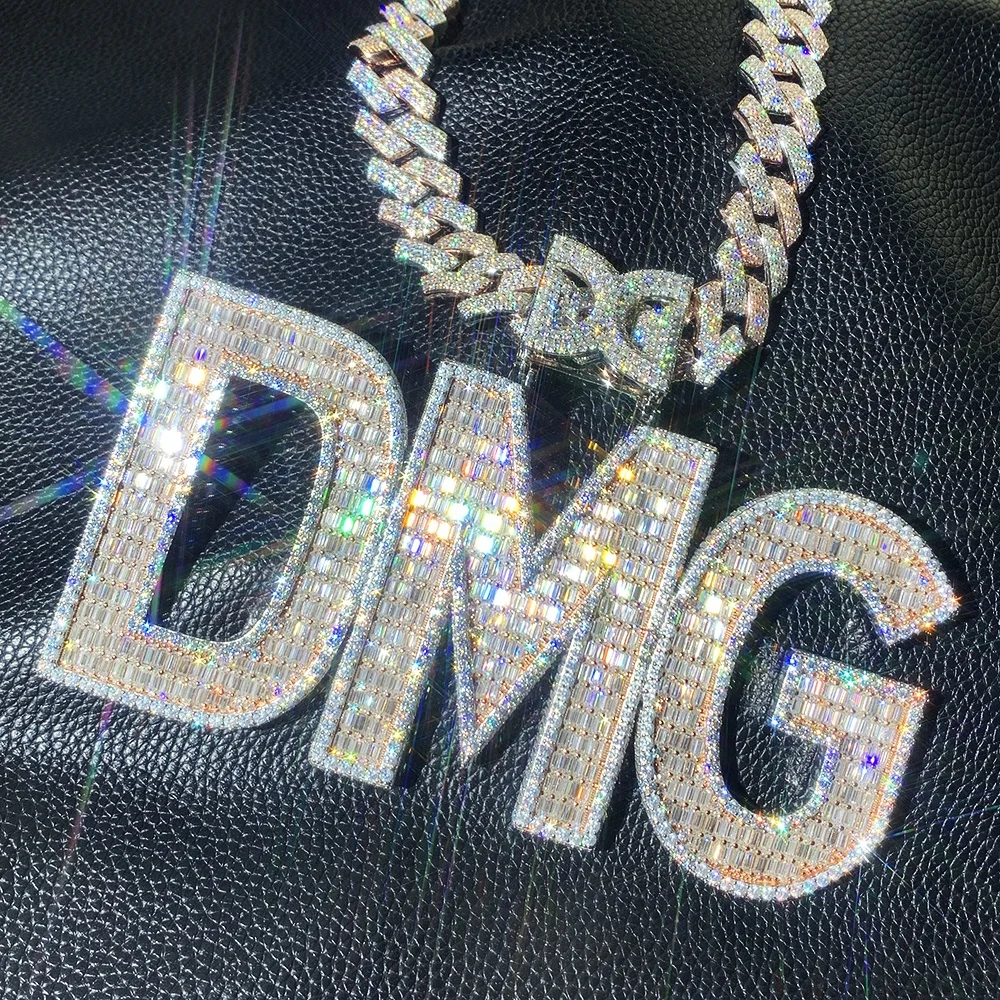 Custom Moissanite Pendant Passes Diamond Tester Letter Vvs Hiphop Jewelry Silver 925 Name Chain Necklace Iced Out Pendant Men