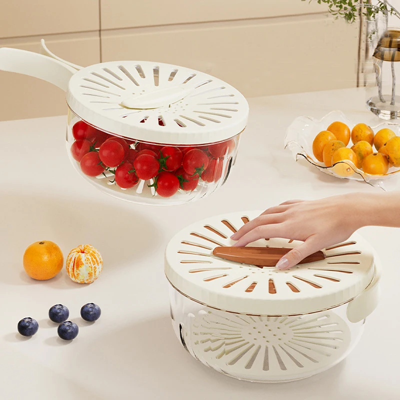 2024 new covered kitchen  household fruit washing refrigerator storage box thickened double-layer drainage for insulation