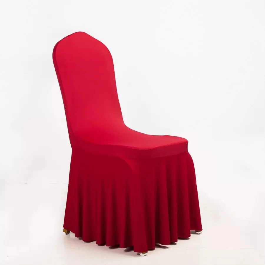 White Hotel Restaurant Wedding Pleated Chair Cover Lycra Chair Cover For Banquet Cheap Spandex Chair Cover 300gsm Heavy Fabric
