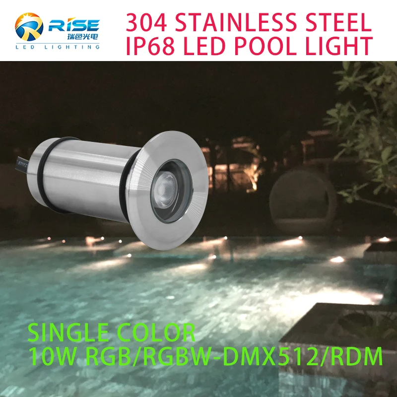 IP68 waterproof 304 SS/316L SS Small Size 10W RGB/RGBW DMX512 Programmable underwater nicheless led pool light