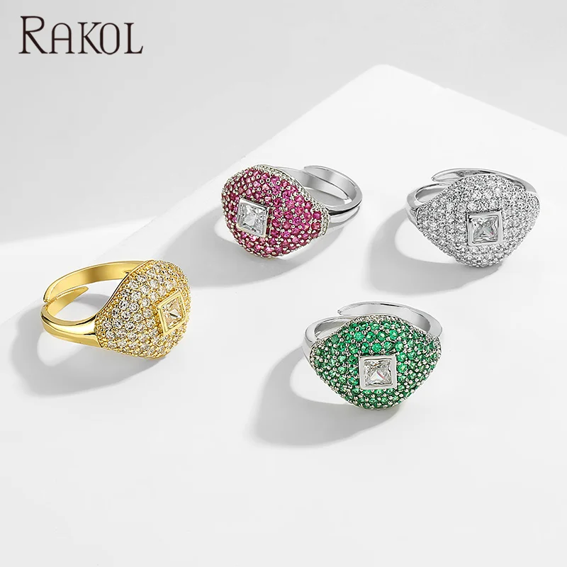 RAKOL RP2152 класса люкс обручальное кольцо для женщин 18K позолоченный металлический камнями циркония с 925 стерлингового серебра из
