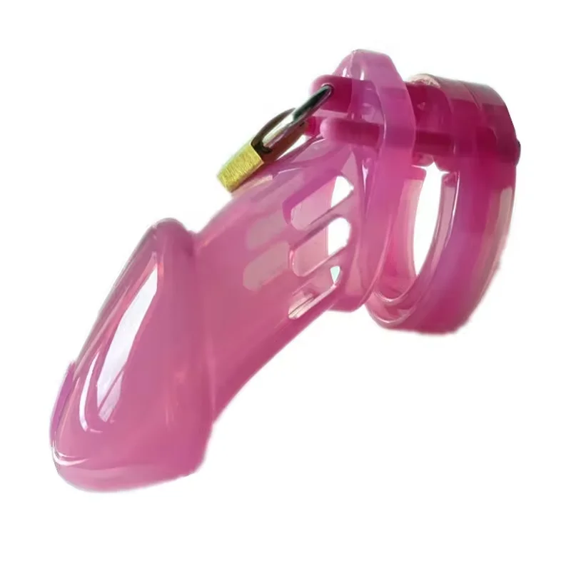 Resin Male Chastity Cock Cage Sleeve Lock Penis Cage With 5 Penis Cock Ring Bondage Sex Toy For Men