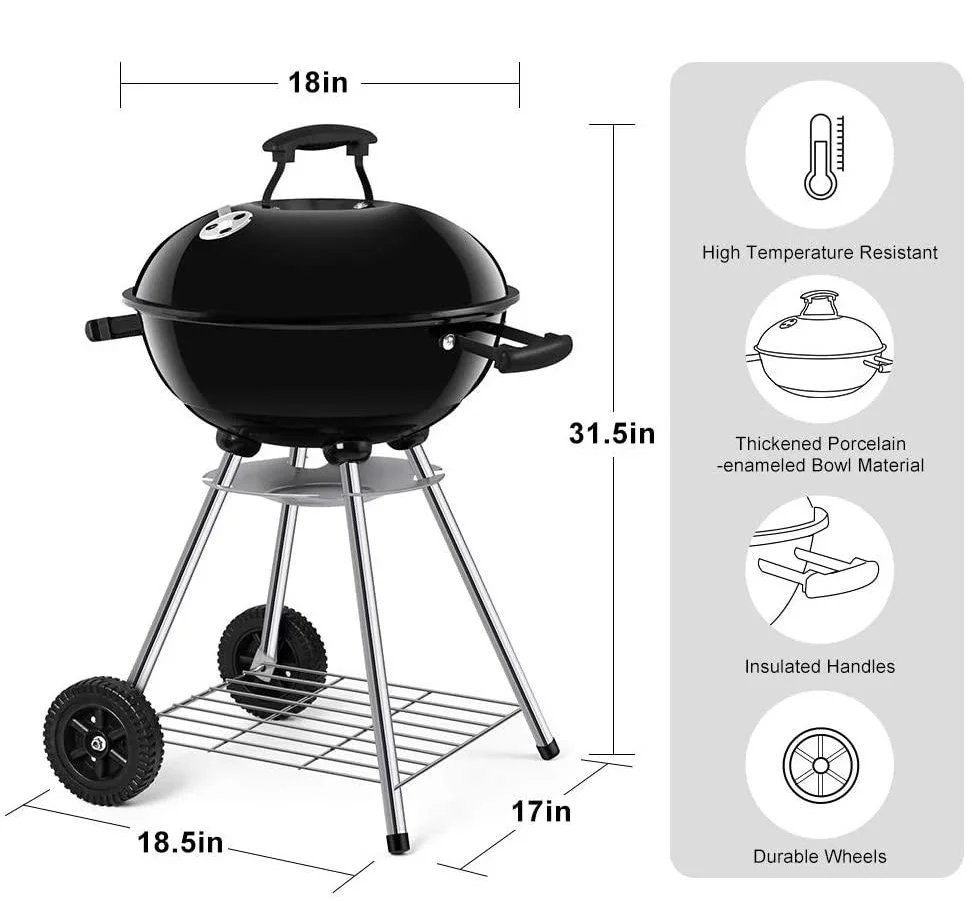 Charcoal Grill BBQ Kettle Portable Grill Outdoor Cooking Grills & Smokers for Camping Patio Picnic Backyard