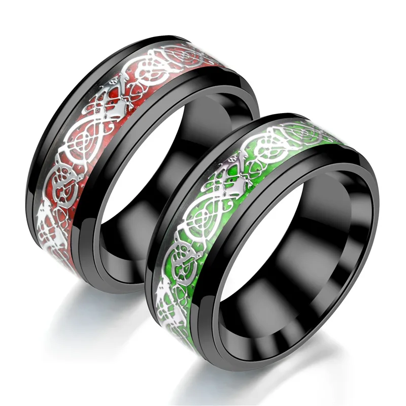 Personalized Unisex Egirl Eboy Silver Gold Animal Design Jwellery 8 Size Black Tungsten Carbon Fiber Dragon Pattern Inlay Ring